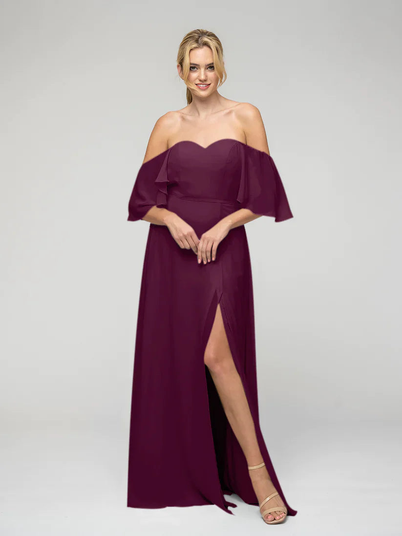 Sweetheart Chiffon Flutter Sleeve Bridesmaid Dresses With Split