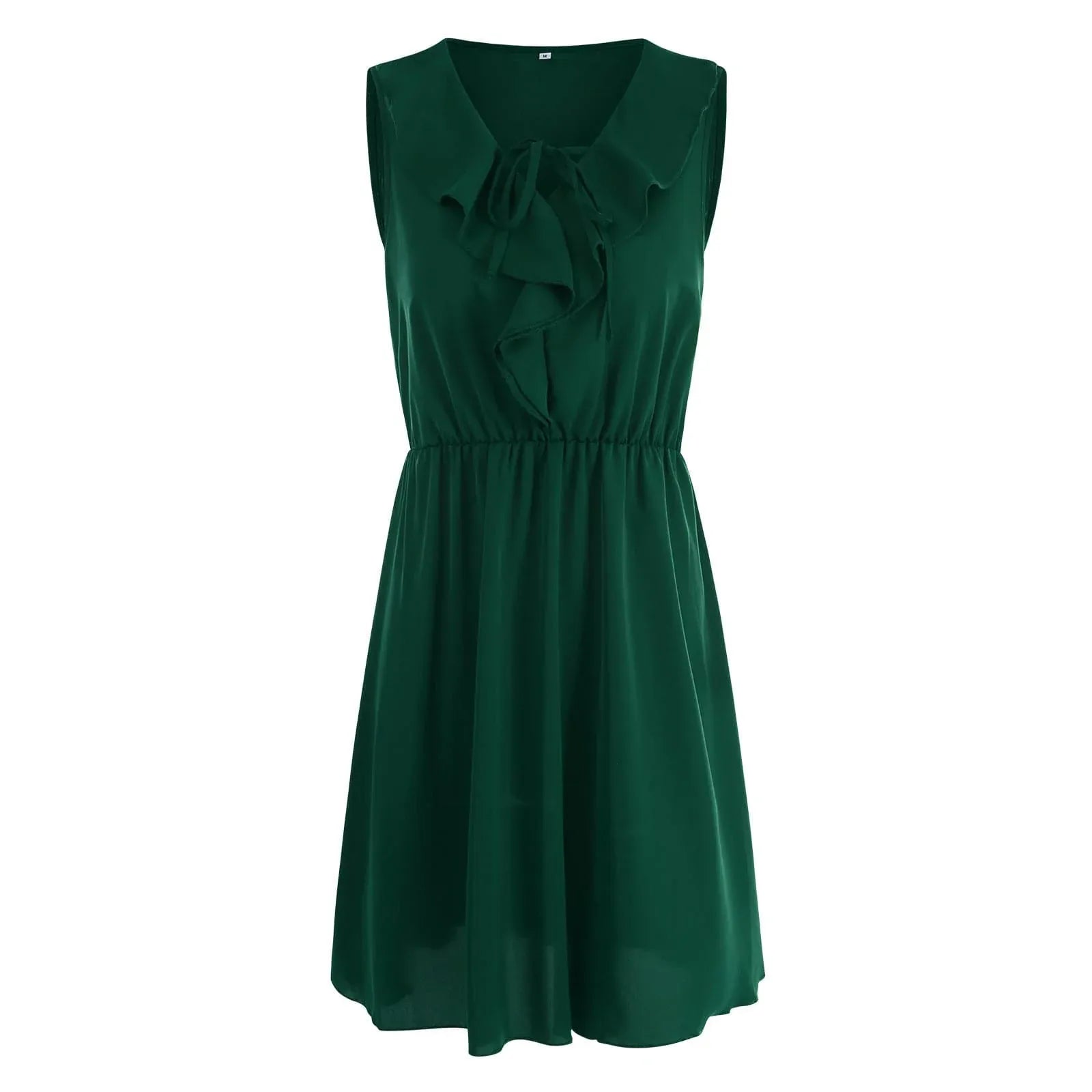 Casual A-Line V-Neck Sleeveless Ruffled Tie Green Short Summer Homecoming Dress