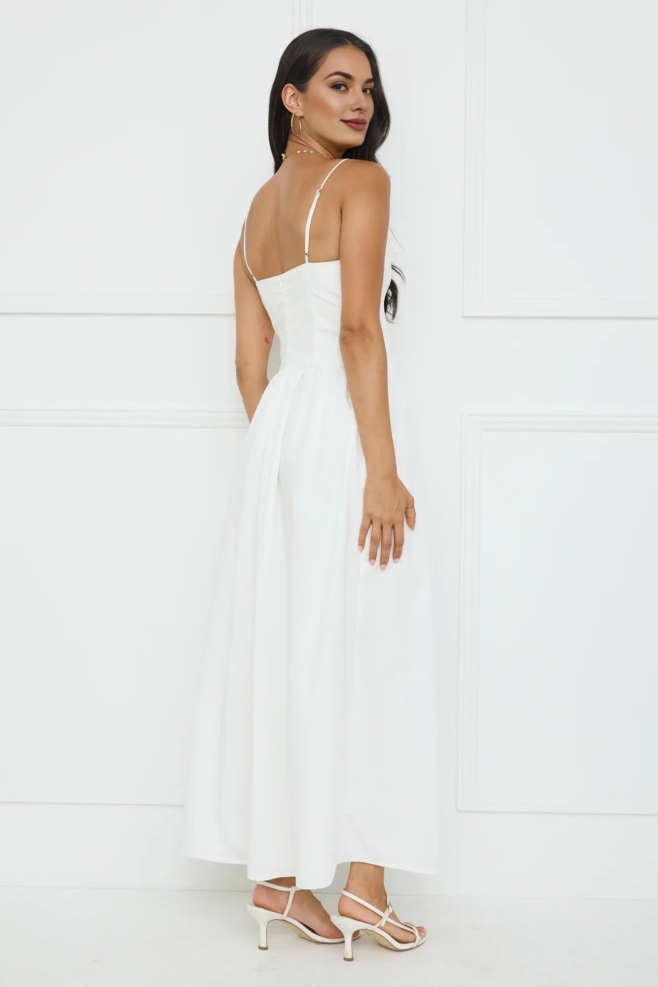 Casual A-line Spaghetti Straps Pleated White Maxi Prom Dress With Bow For Sale