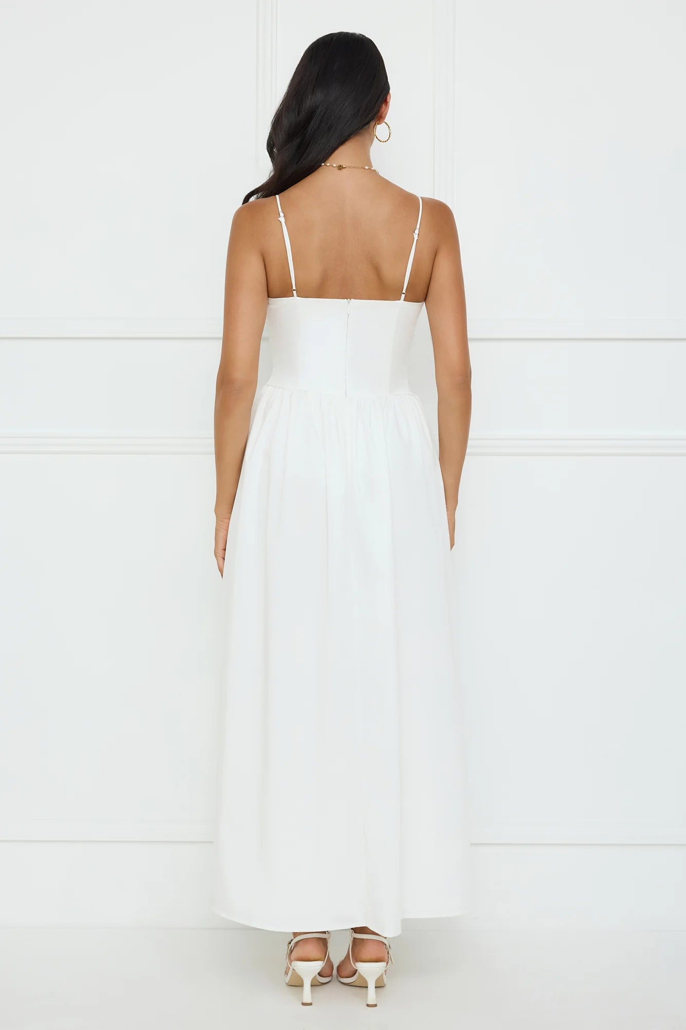 Casual A-line Spaghetti Straps Pleated White Maxi Prom Dress With Bow For Sale