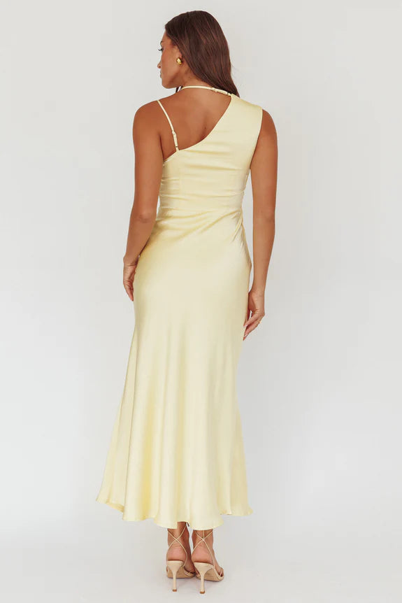 Casual Asymmetric Cowl Neck Butter Maxi Homecoming Dress Prom Dress