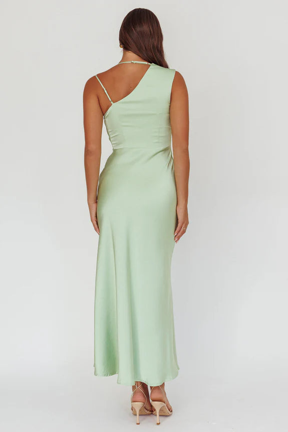 Casual Asymmetric Cowl Neck Leaf Green Maxi Homecoming Dress Prom Dress