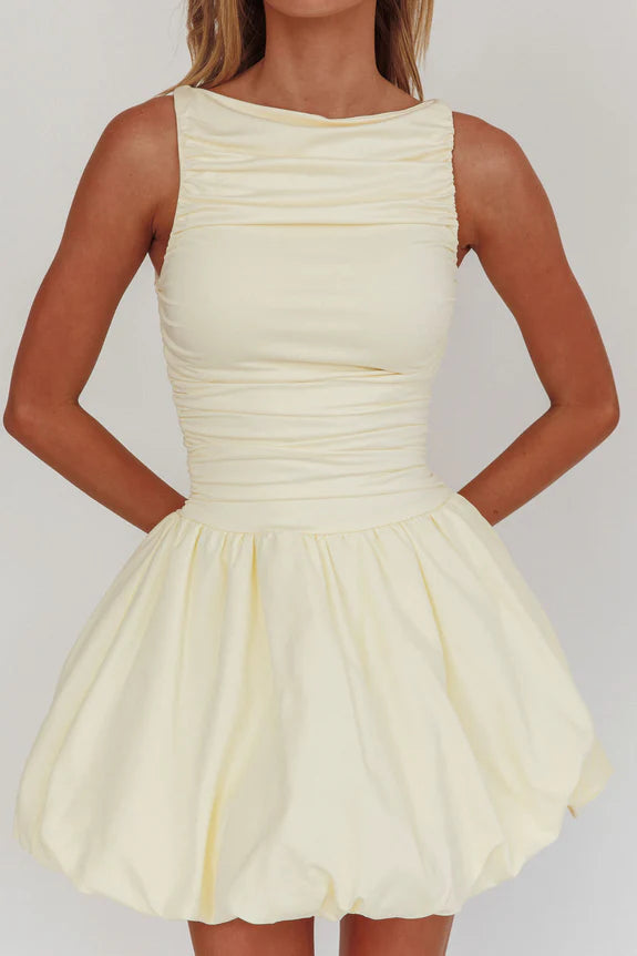 Casual Balloon Skirt Sleeveless Butter Mini Homecoming Dress With Bubble Hem