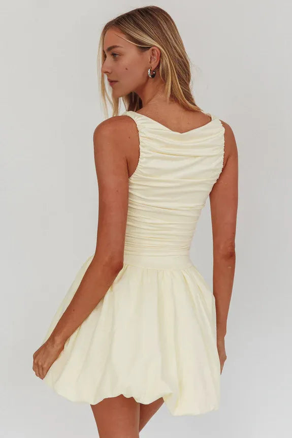 Casual Balloon Skirt Sleeveless Butter Mini Homecoming Dress With Bubble Hem