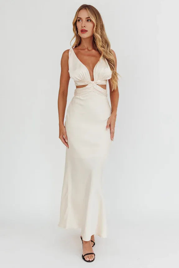 Casual Elegant Cut-Out Bow Back Oyster Maxi Evening Dress For Women