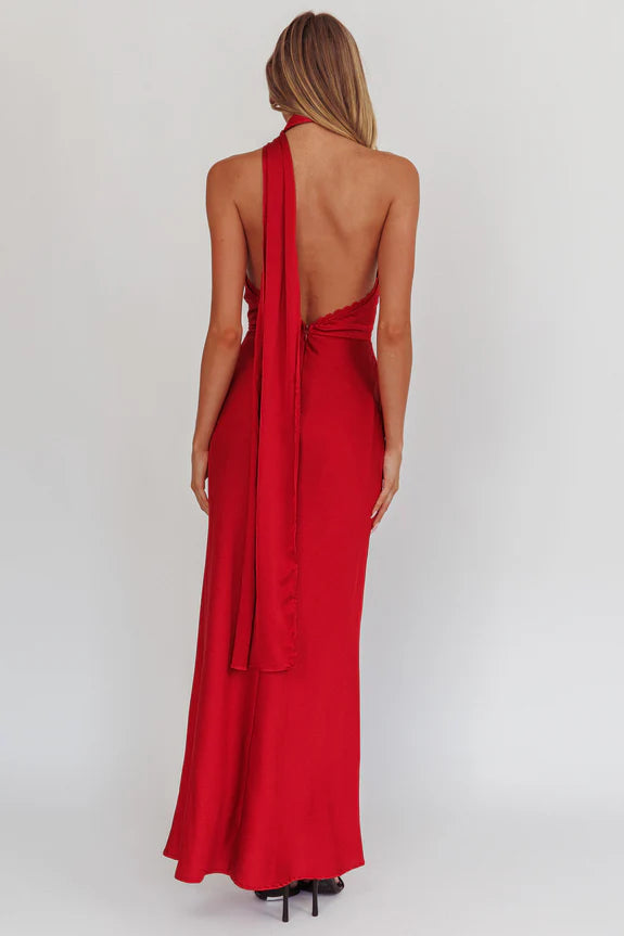Casual Halter One-Shoulder Red Maxi Homecoming Dress Prom Dress Hot Sale