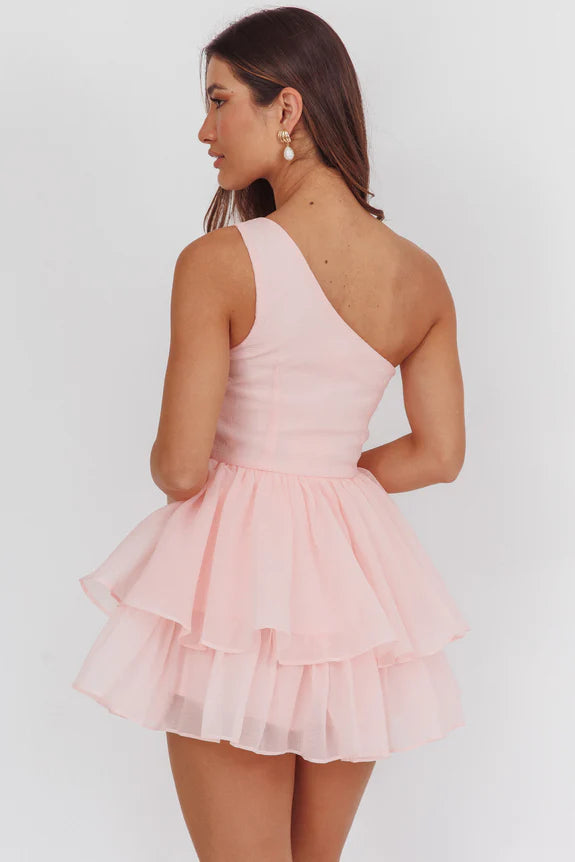 Casual Lovely One-Shoulder Layered Ruffles Pink Mini Homecoming Dress