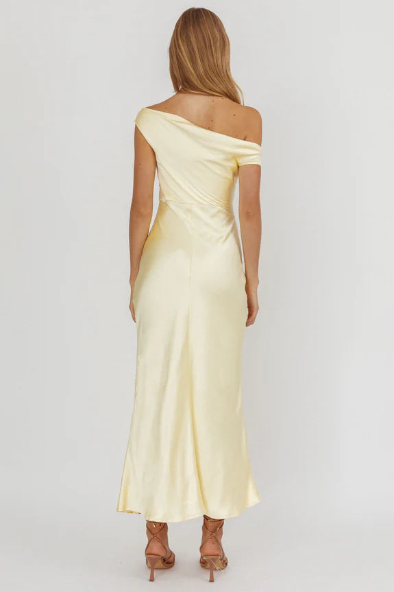 Casual Off-Shoulder Lace Trim Butter Maxi Homecoming Dress Prom Dress