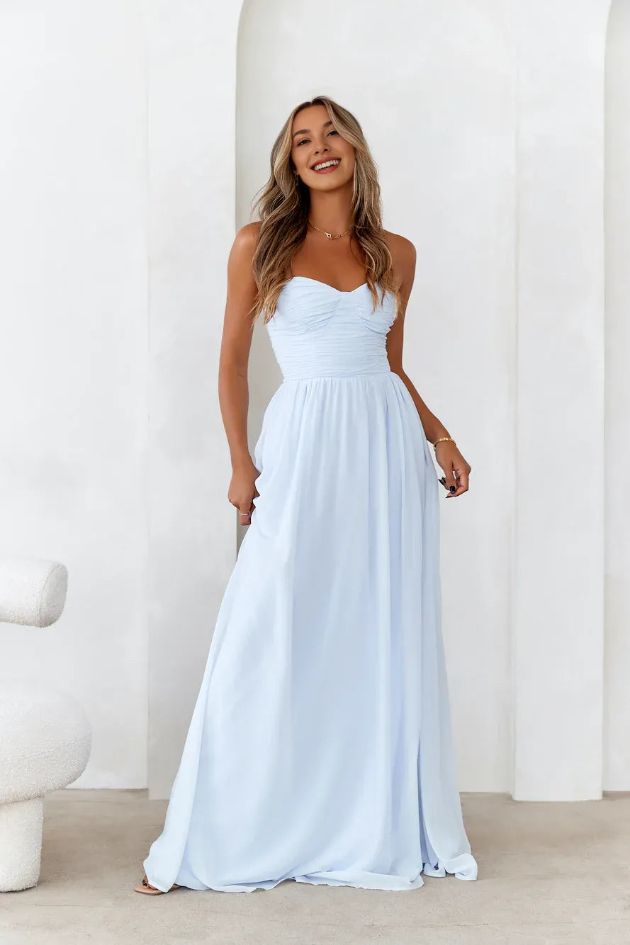 Casual Simple A-line Sweetheart Pleated Maxi Prom Dress For Women Ready To Ship