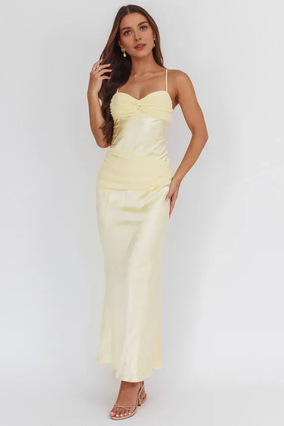 Casual Spaghetti Straps Criss-Cross Bow Back Blue Maxi Prom Dress