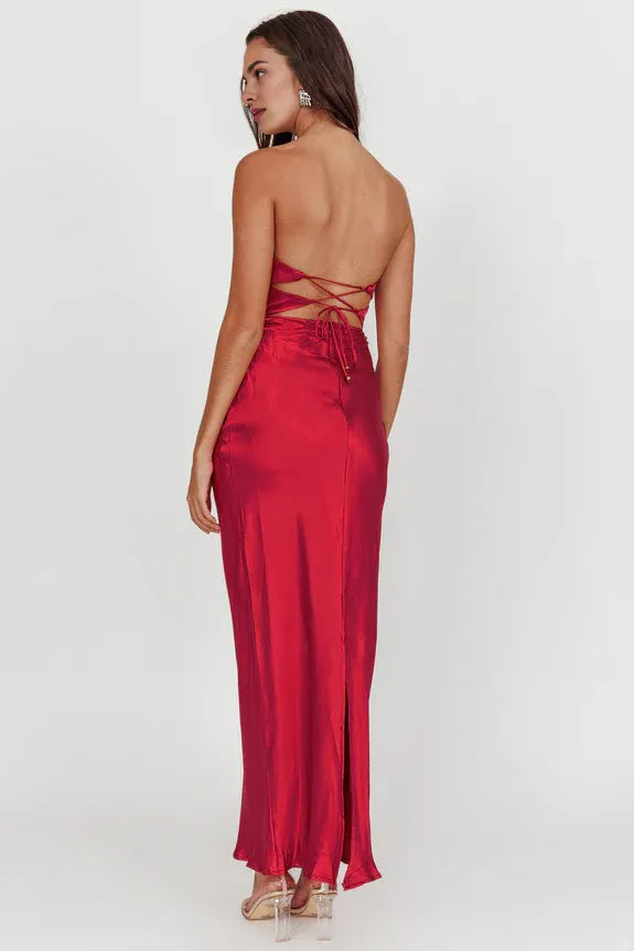 Casual Strapless Double Twist Plum Maxi Evening Dress Prom Dress