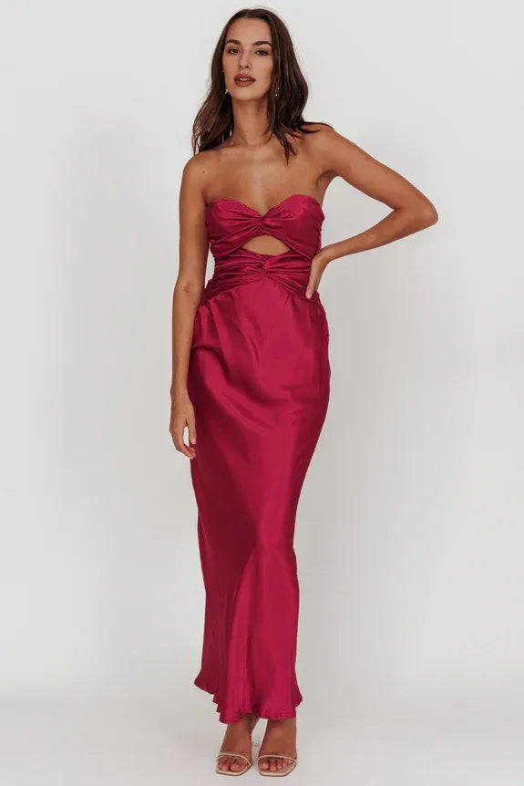 Casual Strapless Double Twist Plum Maxi Evening Dress Prom Dress
