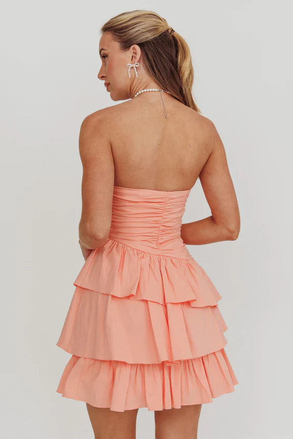 Casual Strapless Layered Frill Blush Mini Homecoming Dress For Ladies