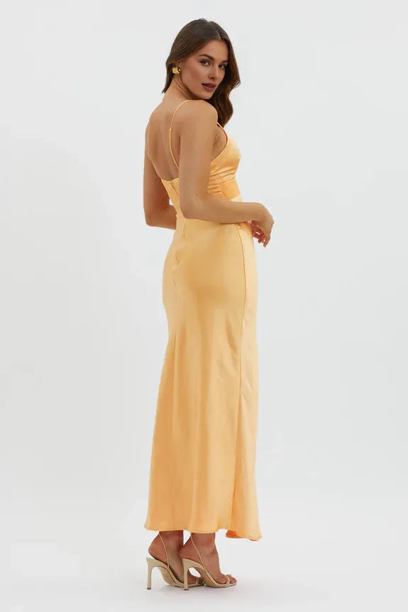 Casual V Neck Spaghetti Straps Keyhole Bust Mango Maxi Evening Dress