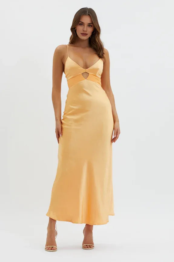 Casual V Neck Spaghetti Straps Keyhole Bust Mango Maxi Evening Dress