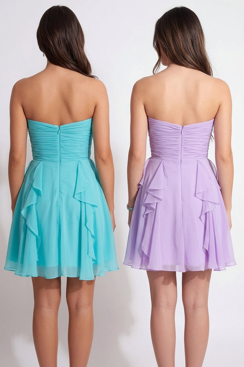 Casual A-Line Sweetheart Ruched Bow Ruffled Tiered Aqua Short Homecoming Dress