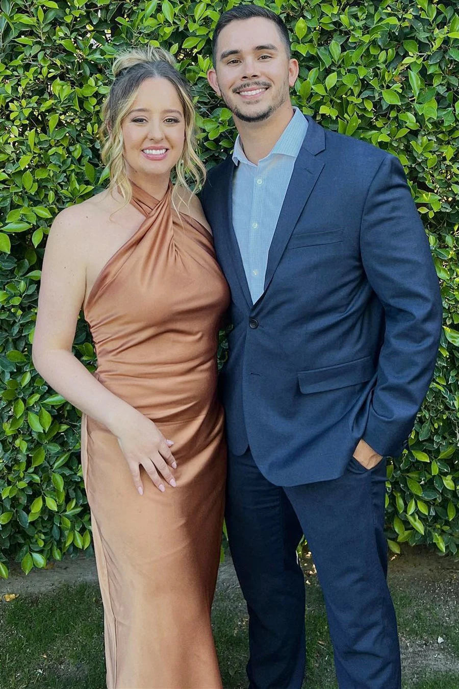 Champagne Halter Backless Halter Neck Long Bridesmaid Dress