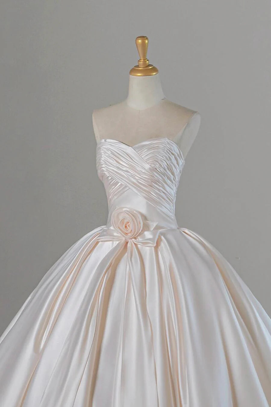 Champagne Satin  A-Line Off Shoulder Long Prom Dress Wedding Dress