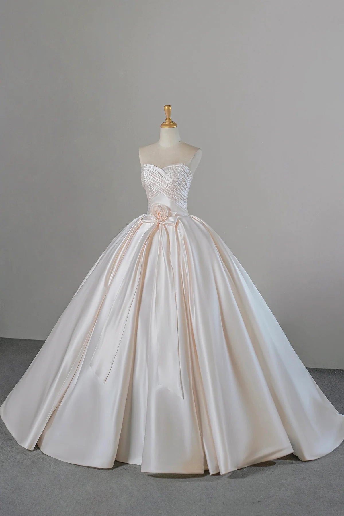 Champagne Satin  A-Line Off Shoulder Long Prom Dress Wedding Dress