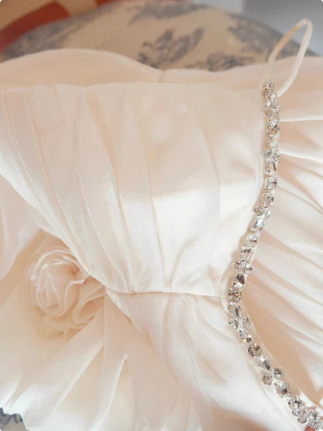 Champagne Tulle Suspender 3D Flower Hip Wrap 17th Birthday Homecoming Dress With Rhinestones