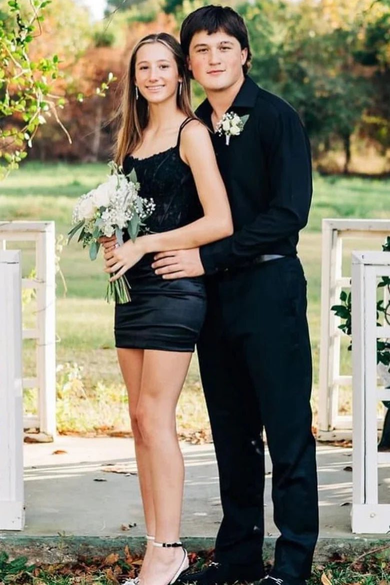 Charmeuse Appliques Spaghetti Straps Short Cocktail Dress Homecoming Dress