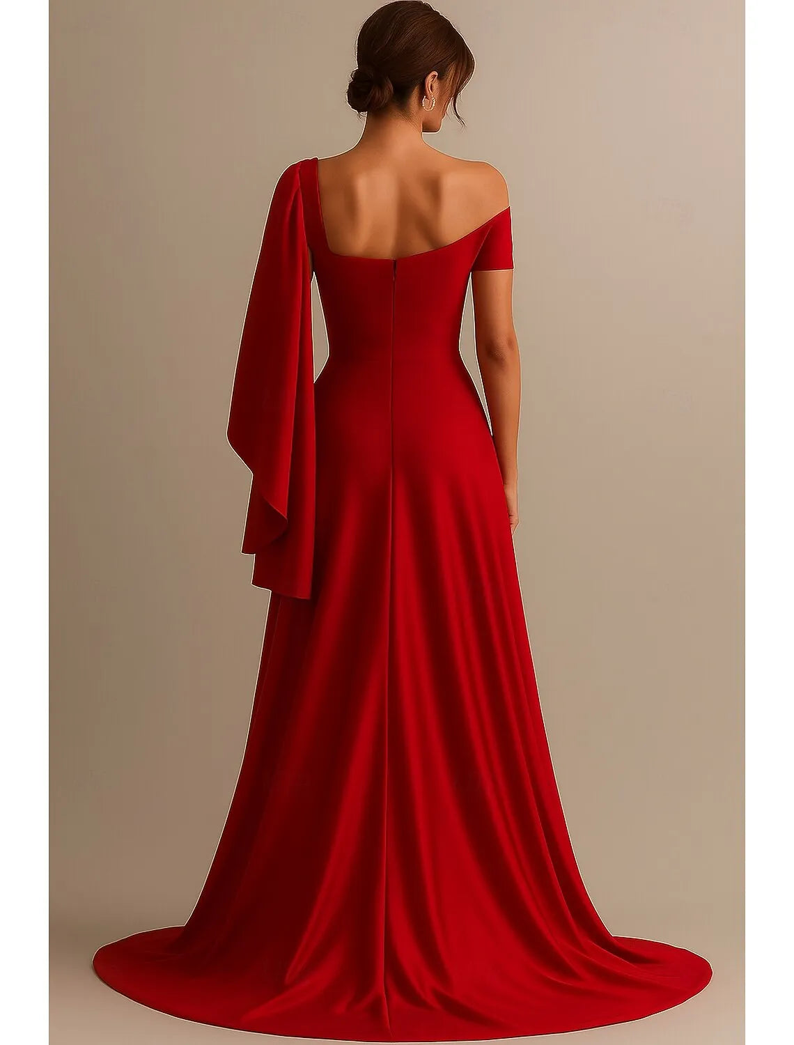 Charming A-Line Off Shoulder Cape Red Train Prom Dress Hot Sale