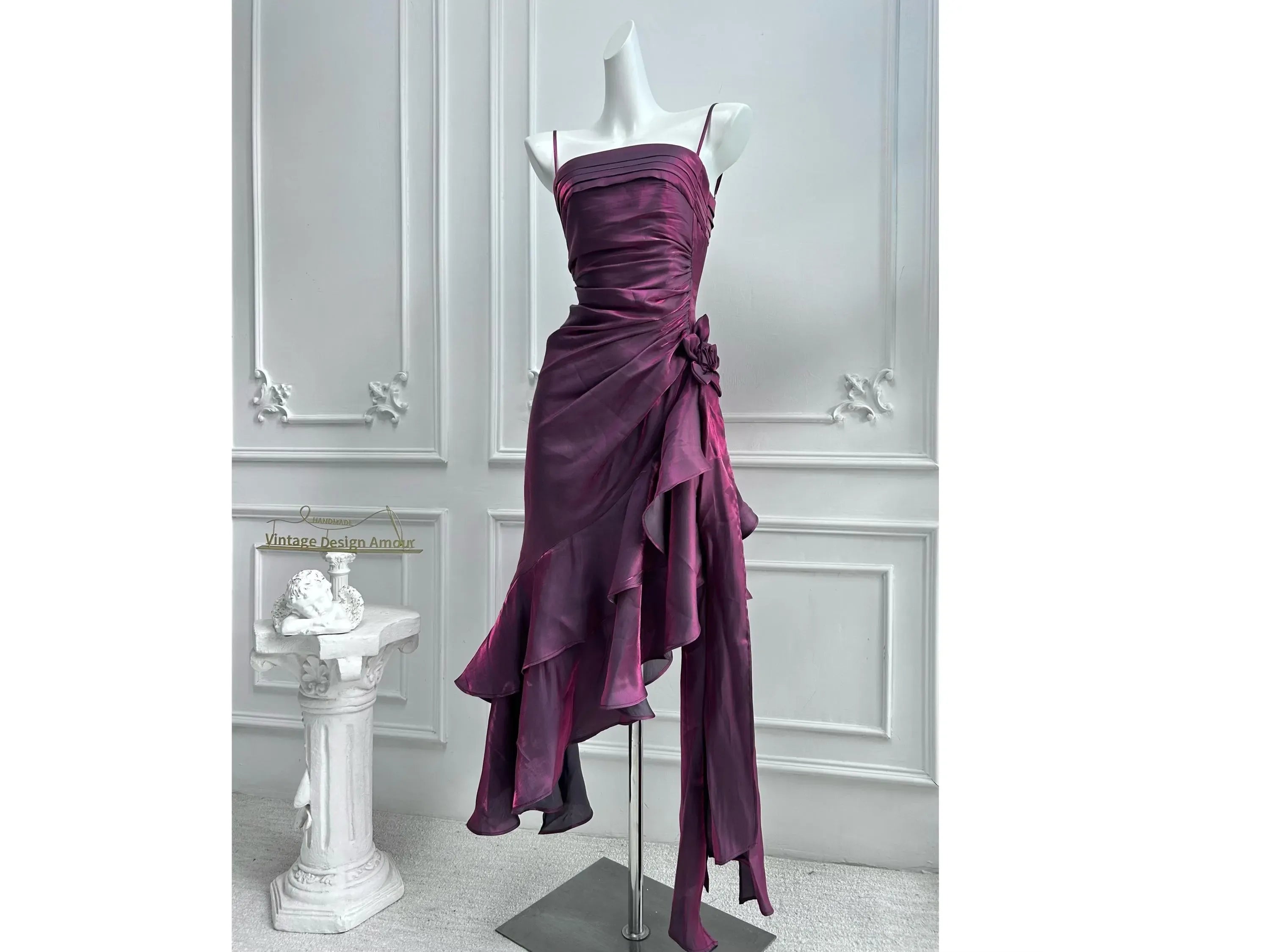 Charming A-Line Spaghetti Straps Ruched Prom Dress With Asymmetrical Ruffle Hem