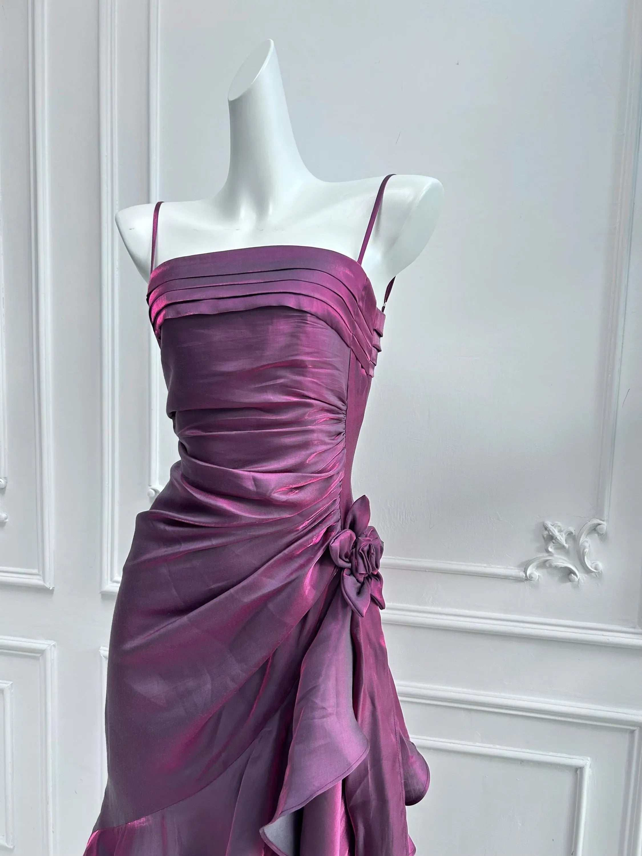 Charming A-Line Spaghetti Straps Ruched Prom Dress With Asymmetrical Ruffle Hem