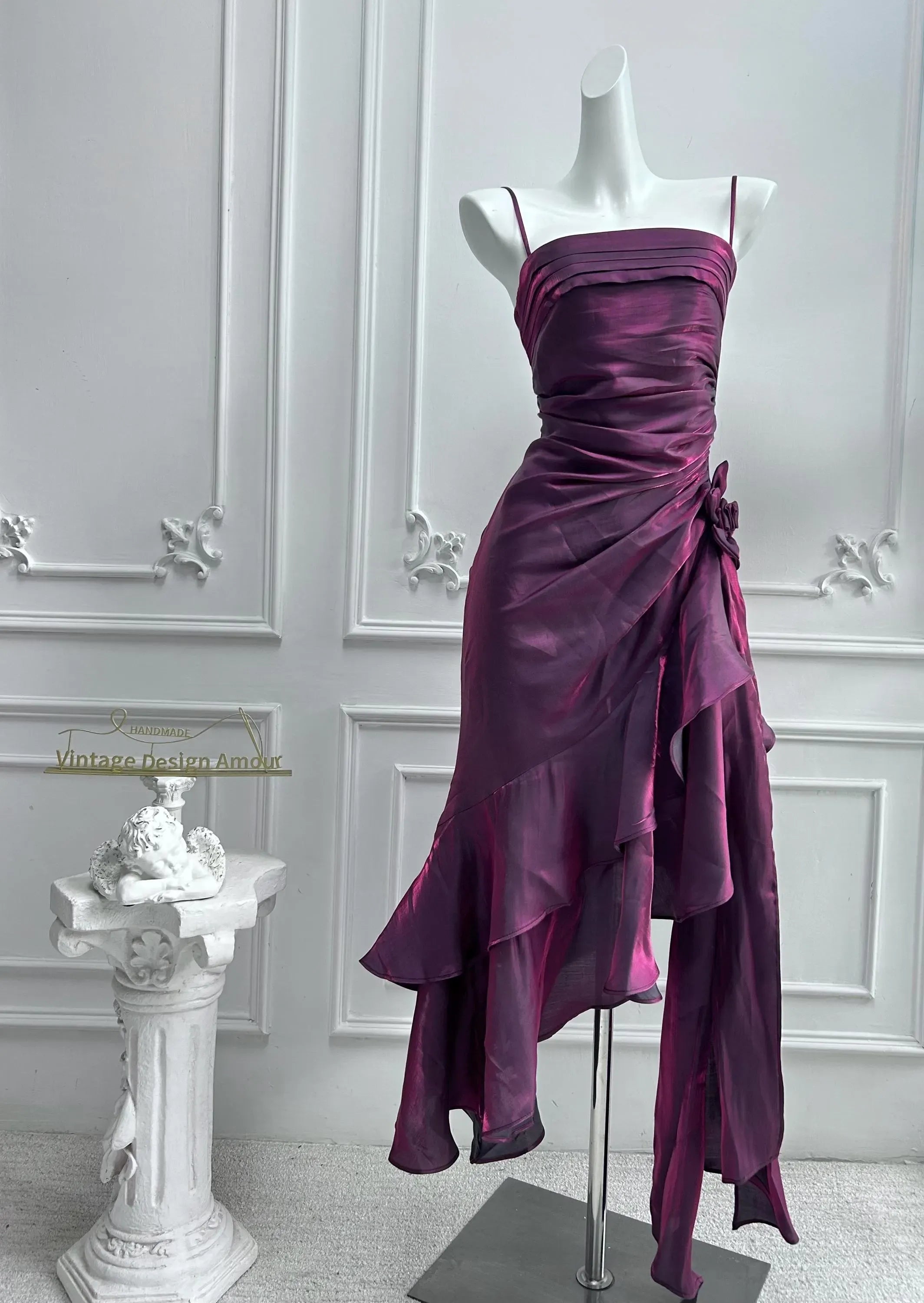 Charming A-Line Spaghetti Straps Ruched Prom Dress With Asymmetrical Ruffle Hem