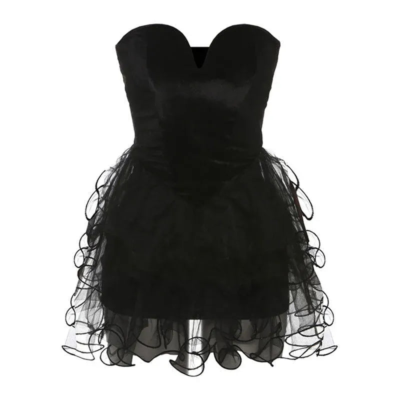 Charming A-line Strapless Sweetheart Ruffled Black Mini Homecoming Dress Hot Sale