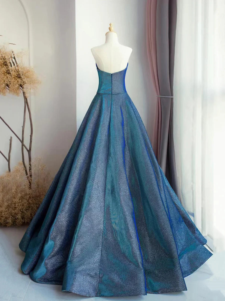 Charming Blue V-Neck Back Zipper A-Line Floor Length Prom Dress Evening Party Dress