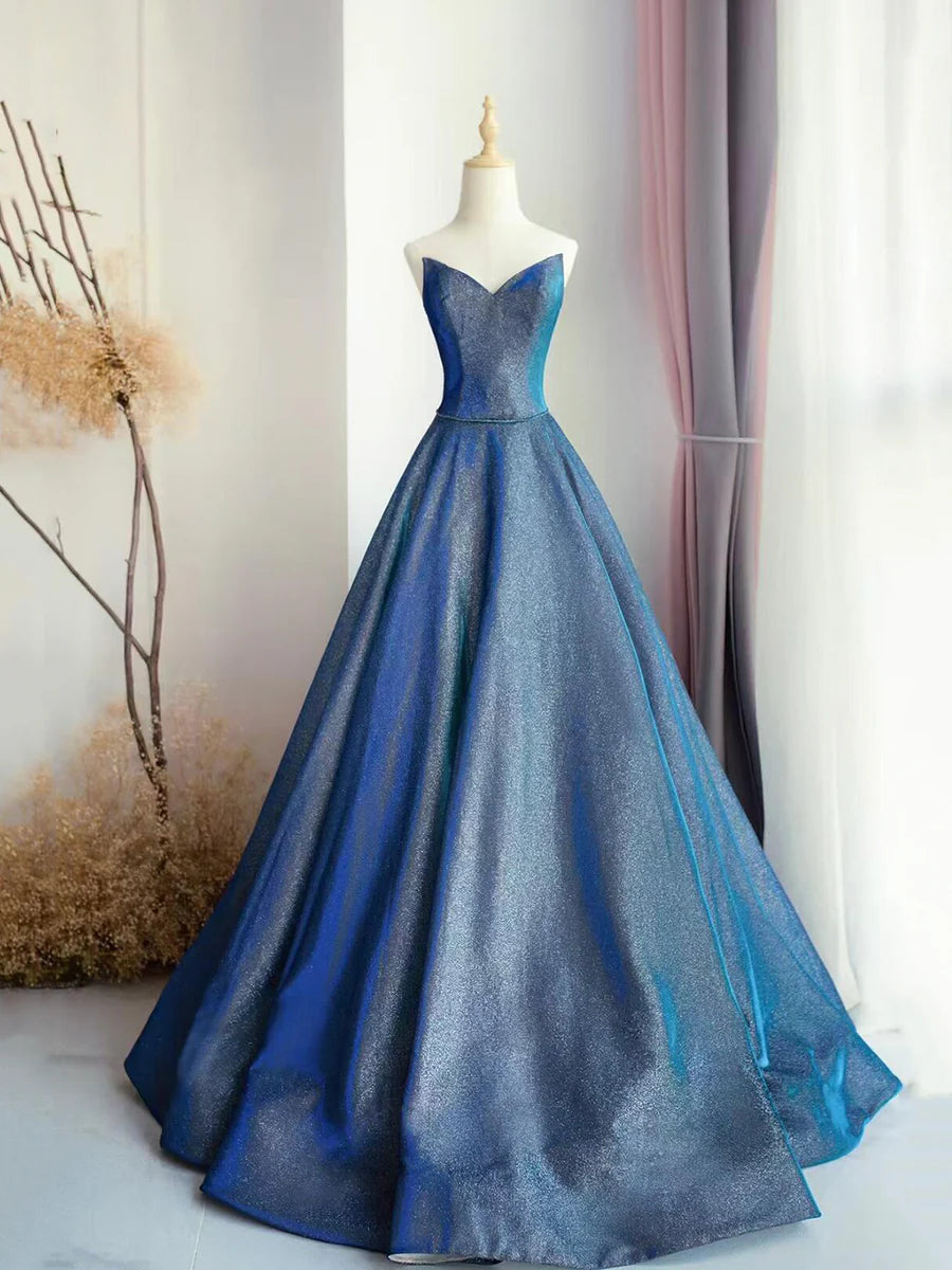 Charming Blue V-Neck Back Zipper A-Line Floor Length Prom Dress Evening Party Dress