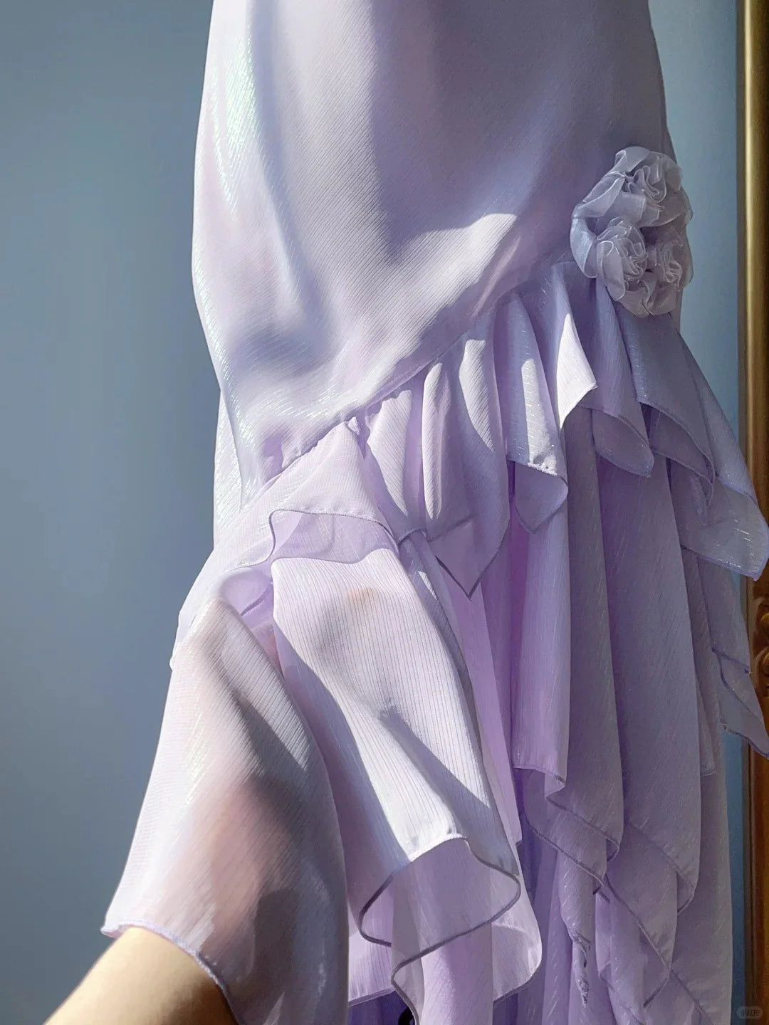 Charming Purple Chiffon Spaghetti Straps Mermaid Prom Dress With Asymmetrical Hem