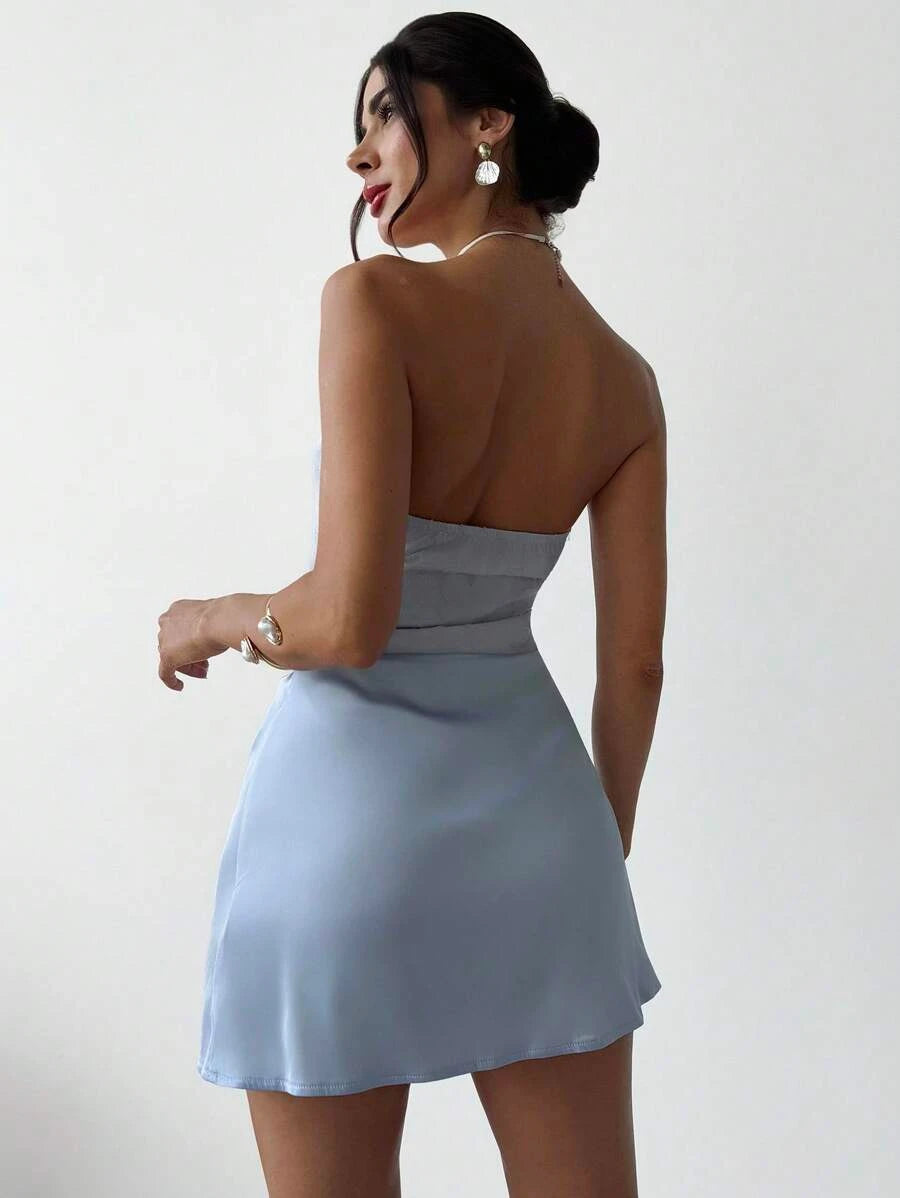 Charming A-Line Strapless Floral Lace Light Blue Mini Homecoming Dress For Ladies
