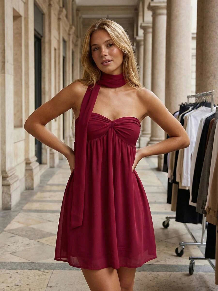 Charming A-Line Strapless High Waist Burgundy Short Homecoming Dress With Scarf