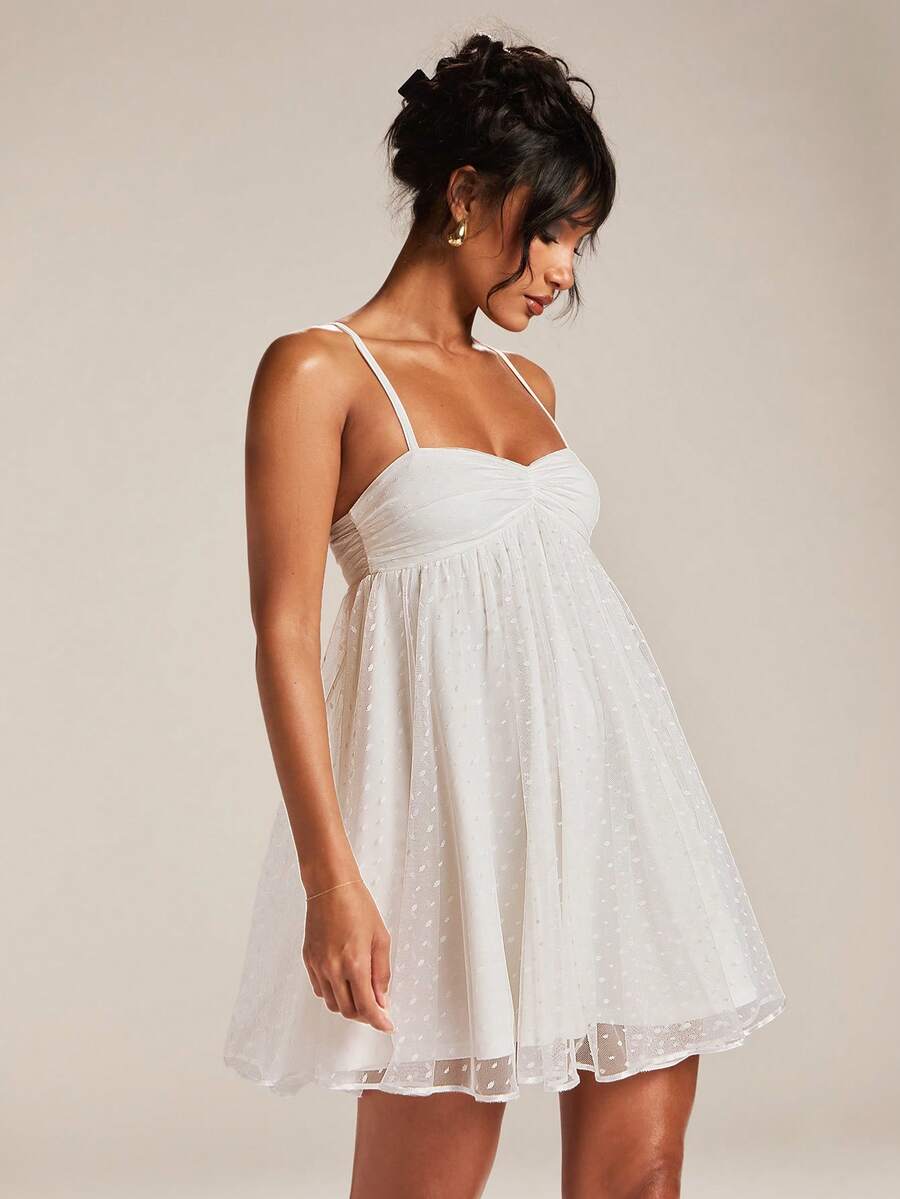 Charming A-Line Sweetheart Dotted Ruched White Short Homecoming Dress