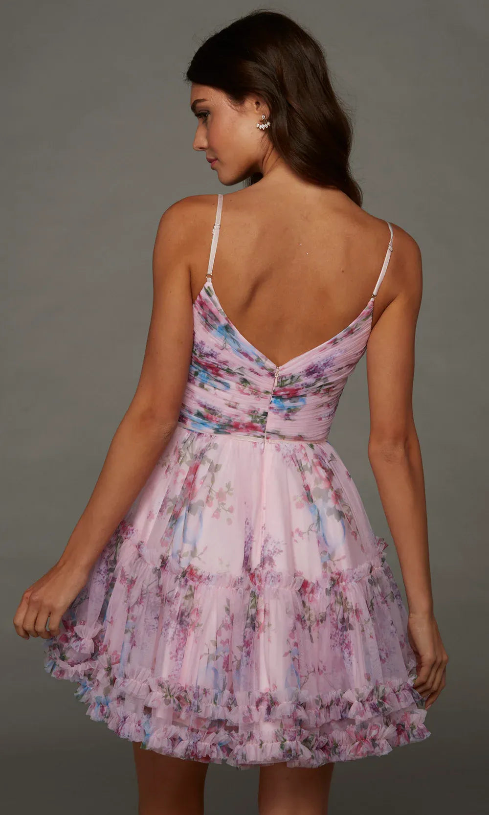 Charming A-Line Sweetheart Ruffled Cutout Floral Mesh Pink Short Homecoming Dress