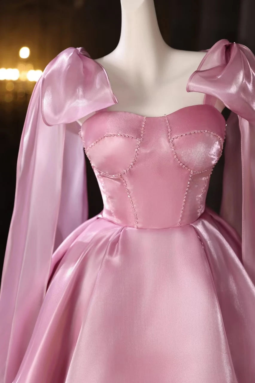 Charming A-Line Sweetheart Tie Shoulder Corset Beaded Pink Short Homecoming Dresses