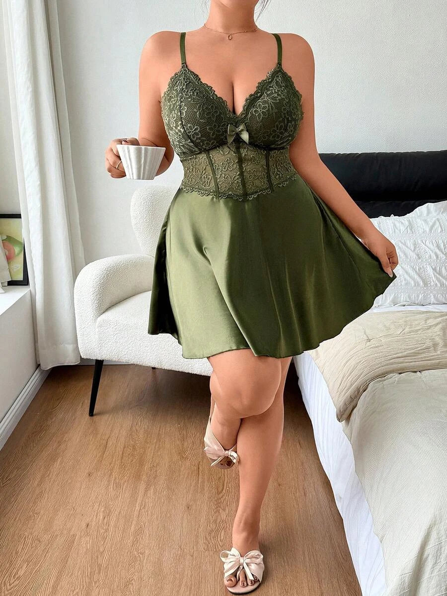 Charming A-Line V-Neck Lace Bodice Satin Skirt Olive Green Short Homecoming Dress