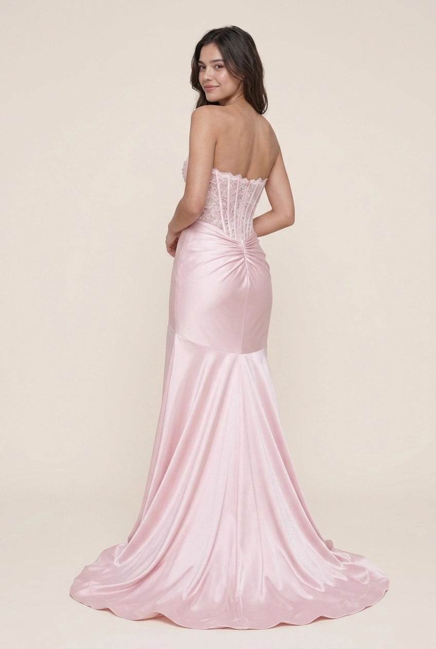 Charming Mermaid Sweetheart Corset High Slit Light Pink Floor-Length Prom Dress