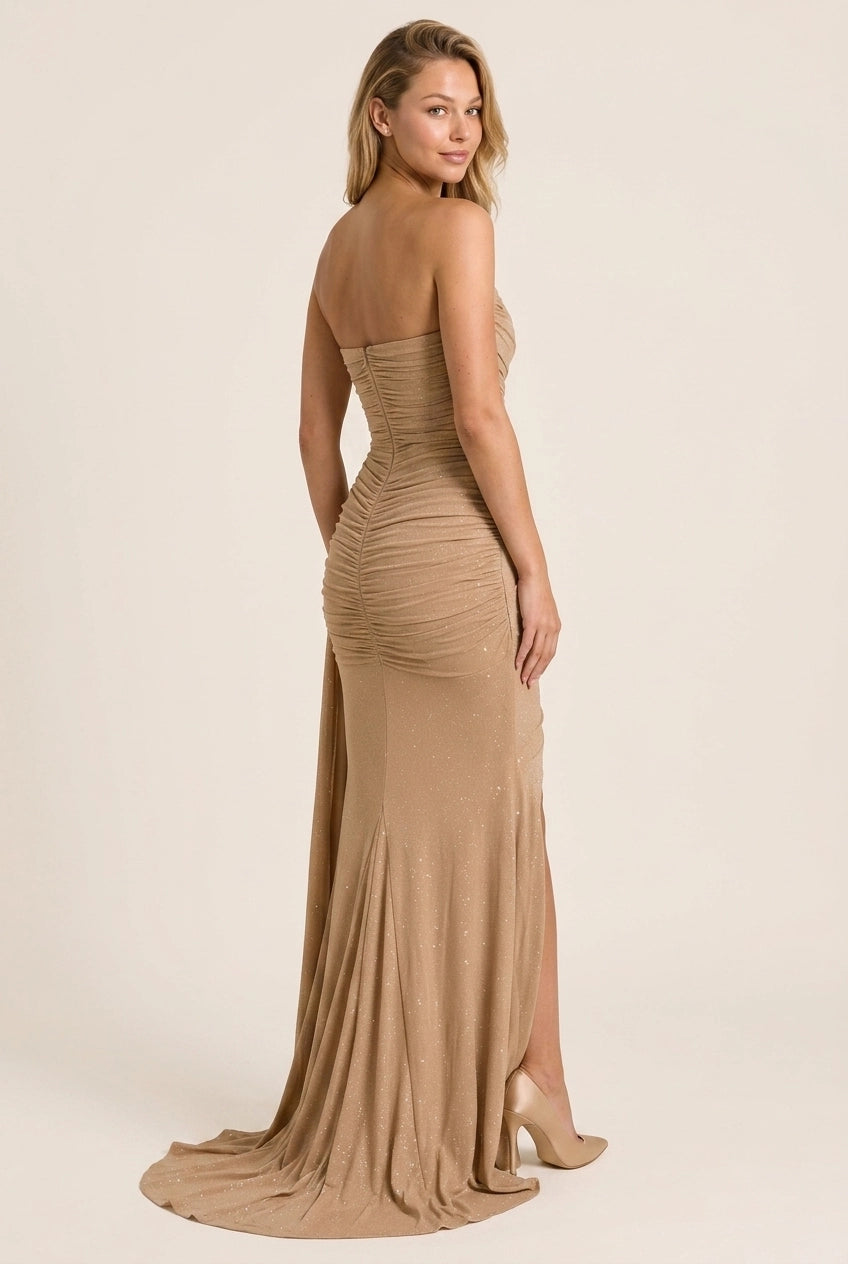 Charming Mermaid Sweetheart Ruched Draped Champagne Floor-Length Prom Dress
