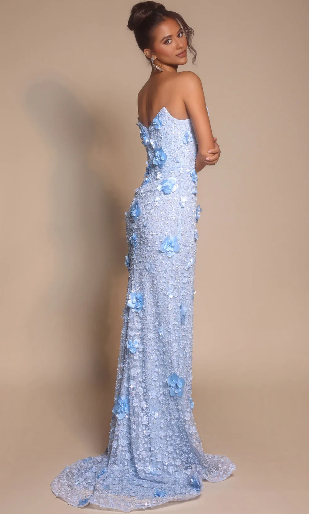 Charming Mermaid Sweetheart Strapless Embellished Floral Light Blue Floor-Length Prom Dress
