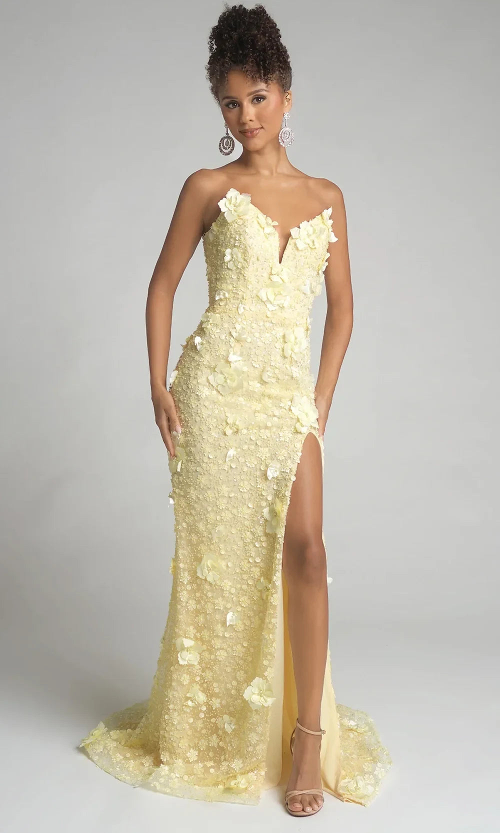 Charming Mermaid Sweetheart Strapless Embellished Floral Light Blue Floor-Length Prom Dress