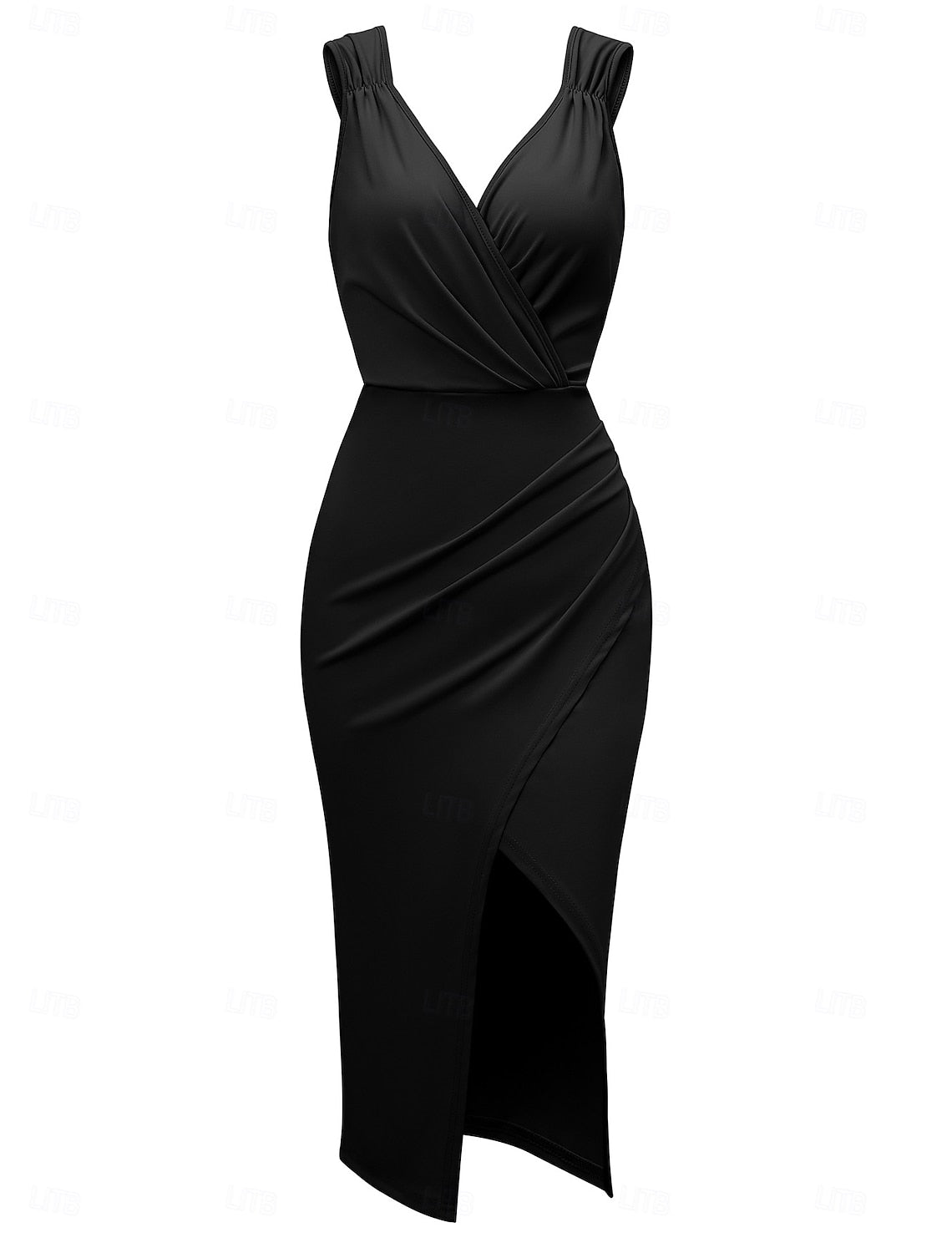 Back view of elegant graphic bodycon dress.