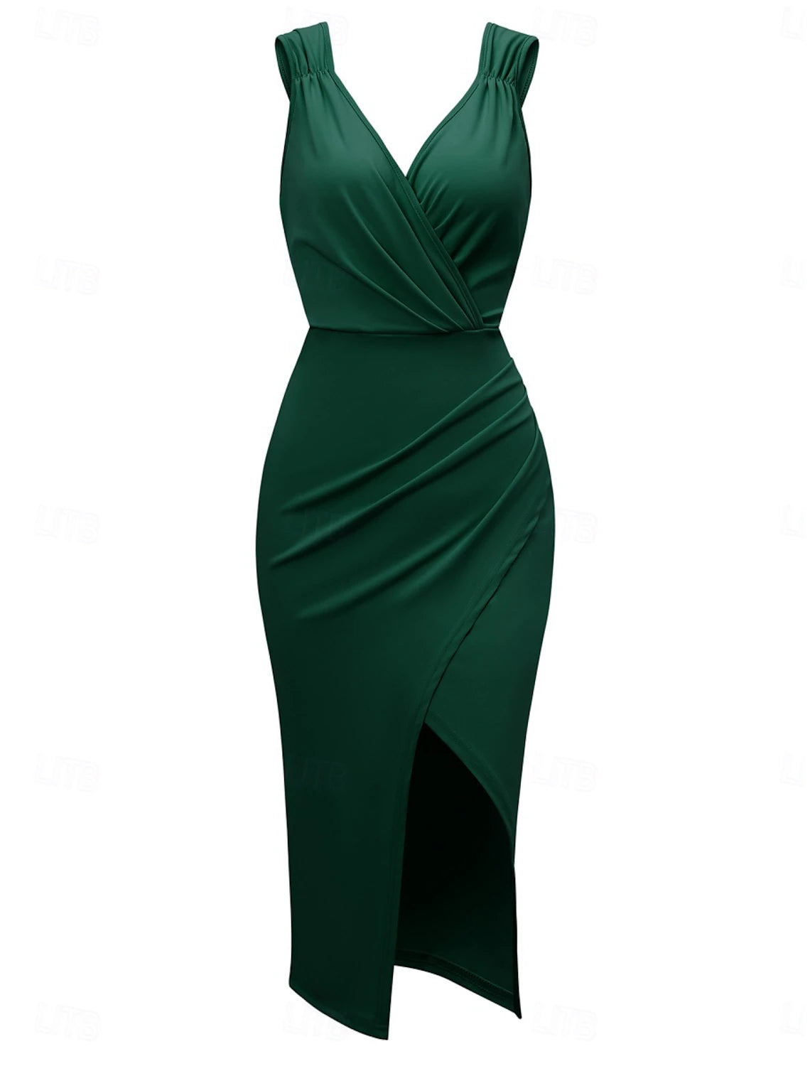 Woman showcasing graphic bodycon dress with a confident pose.
