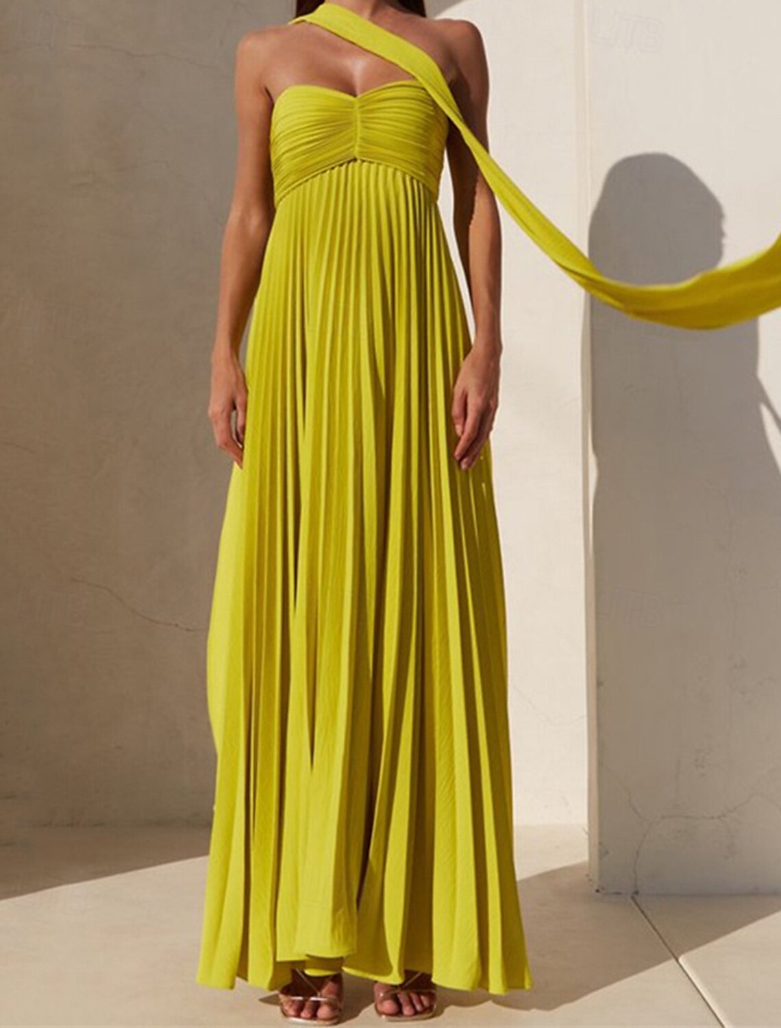 Woman wearing a wine-colored ruched off-shoulder short-sleeve midi dress.
