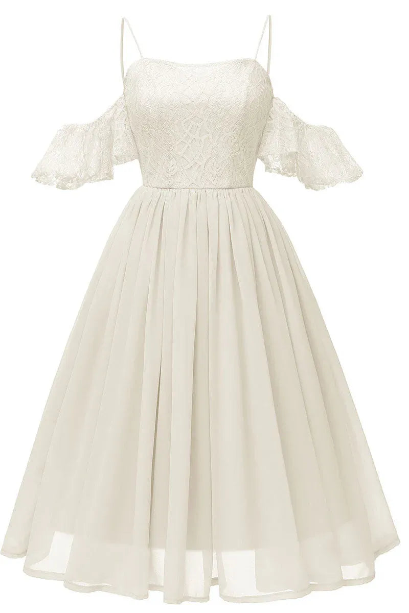 Chic A-Line Cold Shoulder Ruffle Lace Chiffon Sage Green Homecoming Dress