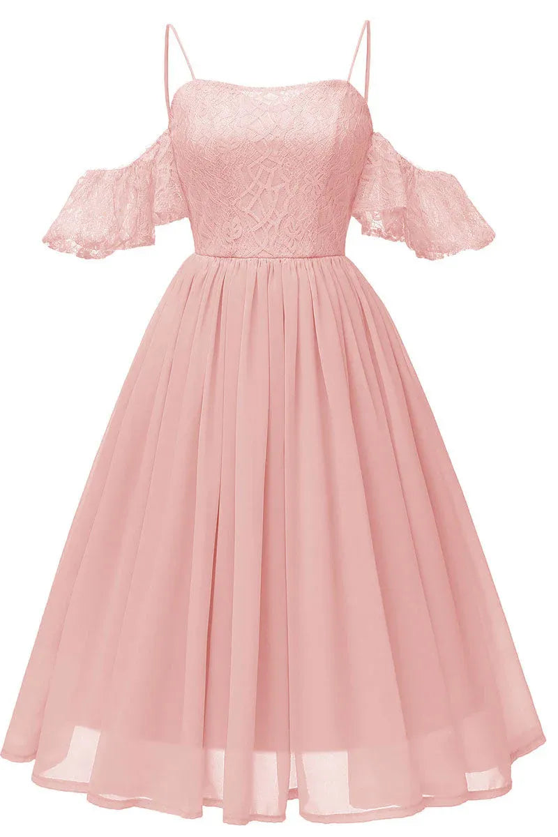 Chic A-Line Cold Shoulder Ruffle Lace Chiffon Sage Green Homecoming Dress