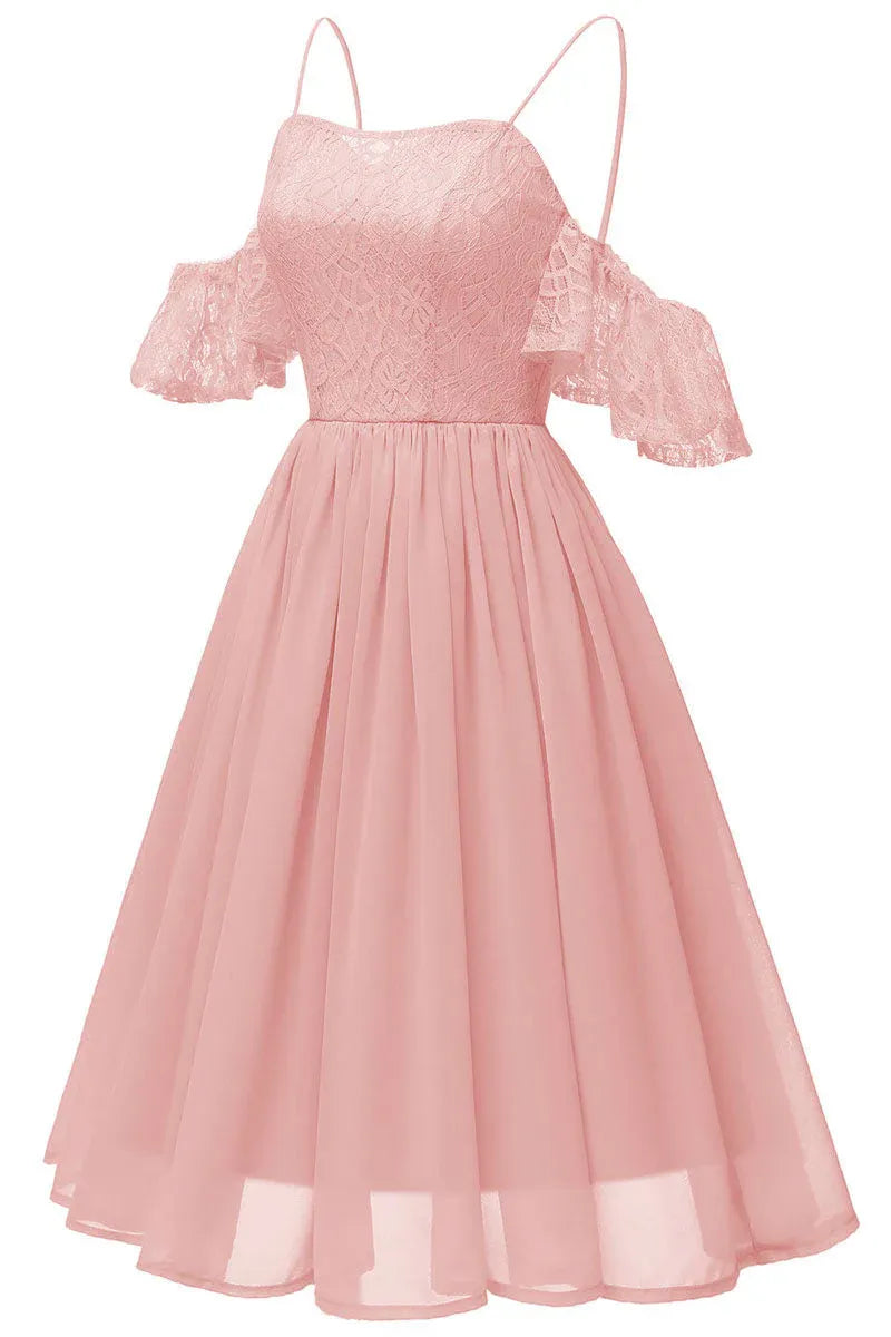 Chic A-Line Cold Shoulder Ruffle Lace Chiffon Sage Green Homecoming Dress