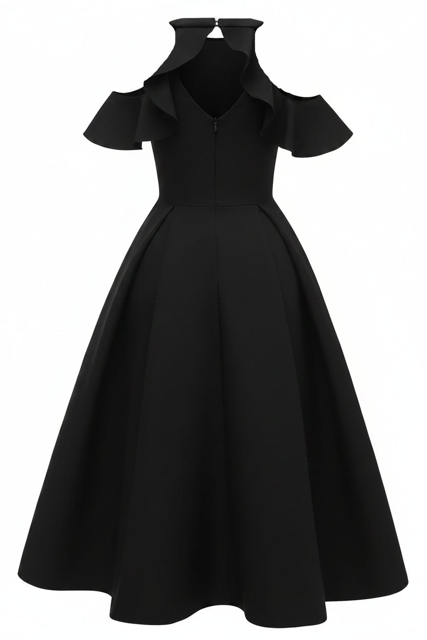 Chic A-Line Halter Neck Ruffle Black Short Homecoming Dress With Zipper Back